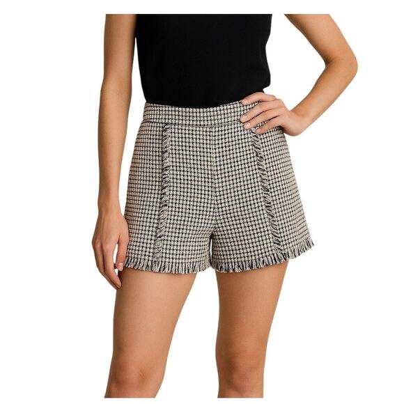 ZARA Tweed High-Waisted Fringed Shorts, Size Large - Picture 1 of 7